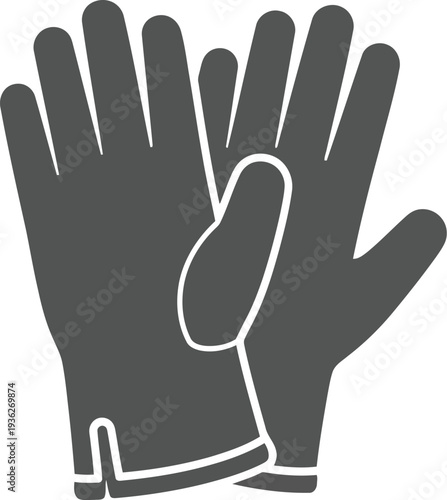 Black vector icon of protective gloves for safety, industrial, and medical use on white background