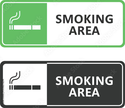 Smoking Area Sign Vector Set with Cigarette Icon in Green and Black for Public Spaces