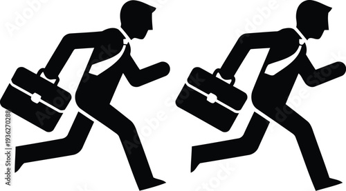 Silhouette Businessmen Running with Briefcases Icon for Corporate Competition and Deadline Concepts