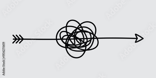 Black arrow with scribbled lines on gray background scribbles black lines tangled lines vector illustration