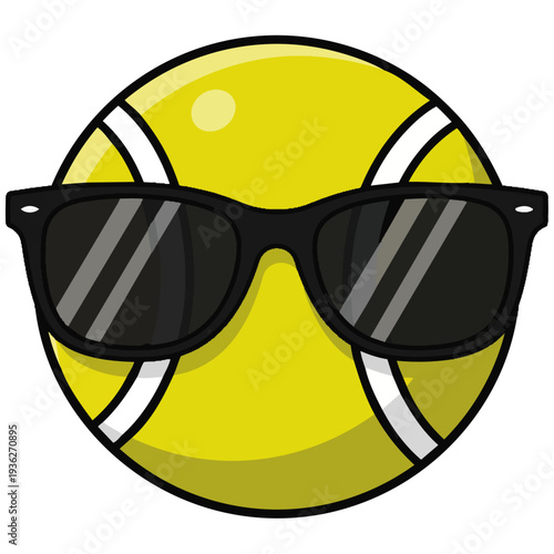 Fun cartoon tennis ball wearing trendy sunglasses