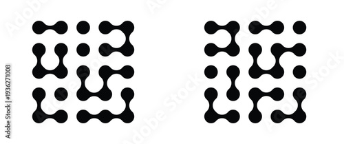 Diagonal meta ball connected circles shape. Abstract nerve cell dots or computer nano net. Meta ball Set. Vector Connect Circle Shapes. Abstract Geometric Dots.