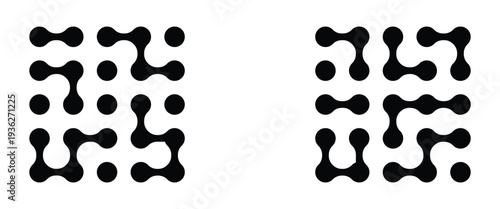 Set black meta balls isolated on a white background. Set Meta ball pattern. Black vector connect circle shapes with geometric dots.