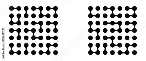 Set black meta balls isolated on a white background. Set Meta ball pattern. Black vector connect circle shapes with geometric dots.