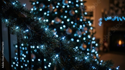 Christmas Tree with Blue Lights.