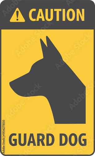 Foto Caution Guard Dog Warning Sign Vector, Yellow and Black Security Notice for Prop