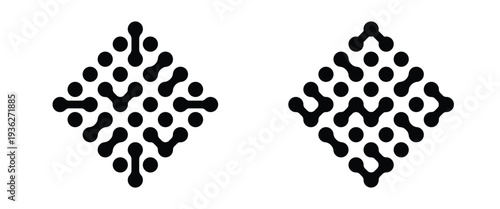 Dots meta ball black pattern. A set and collection of abstract round shapes on a white background. Modern contemporary geometric shapes and elements. Meta ball pattern. Liquid drops or morph shapes. 