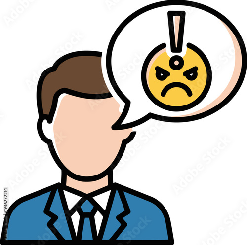 Angry businessman with frustrated emoji speech bubble