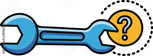 Blue wrench tool troubleshooting a question mark