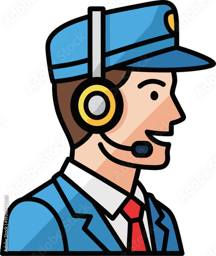 Aviation dispatcher in uniform wearing communication headset