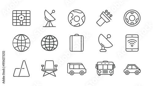 15 Remote Work and Digital Nomad Tech Icons with Blank Background.