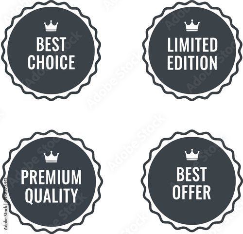 Set of Black Premium Quality Badges with Best Choice, Limited Edition, and Special Offer Labels