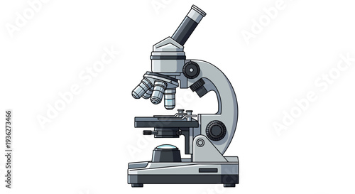 Laboratory microscope isolated on a clean white background illustrates.