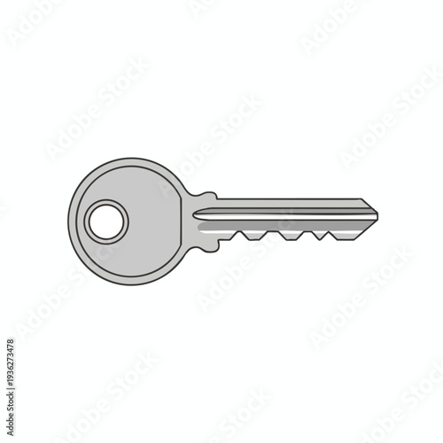 Single Silver Metal Key Isolated on White Background for Security and Access Concepts