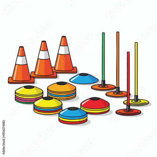 Colorful Traffic Cones and Road Safety Equipment for Construction and Guidance