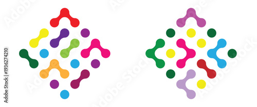 Diagonal multi color meta ball connected circles shape. Abstract nerve cell dots or computer nano net. Meta ball pattern. Liquid drops or morph shapes background. EPS 10.