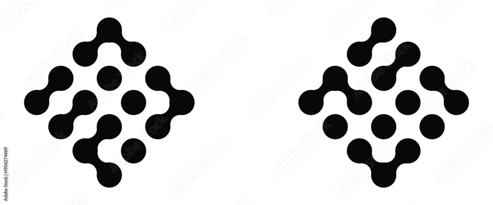 Fototapeta premium Set of black meta balls isolated on a white background. Abstract nerve cell dots or computer nano net . Meta ball Set. Vector connect circle shapes.