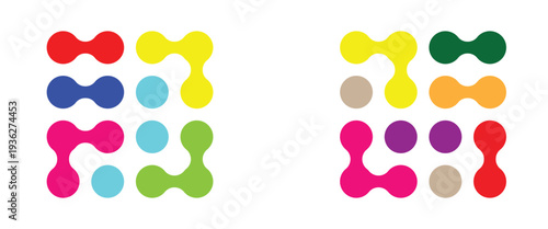 Diagonal meta ball connected circles shape. Abstract nerve cell dots or computer nano net. Blob technology logo icon. Abstract shape,  geometric fluids. Vector illustration.