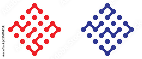 Diagonal meta ball connected circles shape. Abstract nerve cell dots or computer nano net. Blob technology logo icon. Abstract shape,  geometric fluids. Vector illustration.