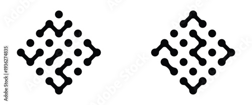 Modern contemporary geometric shapes and elements. Vector connect circle shapes with geometric dots. Black connected circle dots. Meta balls pattern on white background.