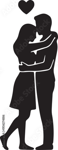 Romantic couple sharing tender kiss under heart symbol