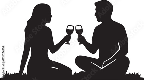 Couple enjoying romantic toast together in serene outdoor setting