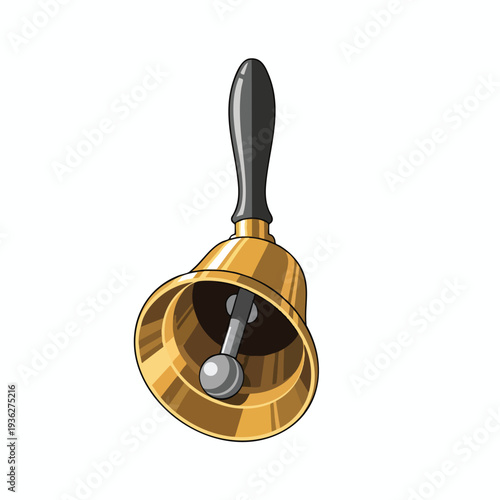 Brass Bell with Smooth Black Handle for Decorative or Signaling Purposes