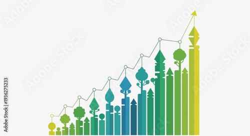 Gradual Color Transition Bar Graph Showing Increasing Trend and Growth