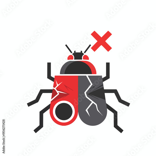 Angry Pest Control Bug Icon with Cross Symbol for Troubleshooting and Insect Management