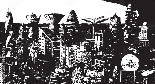 Black and white cityscape vector illustration