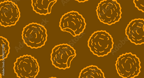 Falafel Seamless Pattern. Middleeastern Chickpea Balls. Handdrawn Food Doodle. Mepeating Streetfood Texture. Crispy Snack Illustration. Mediterranean Cuisine Background. Minimalist Culinary Pattern.
