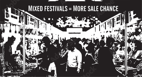 Vector illustration of people at a festival market