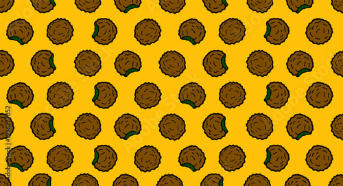 Falafel Seamless Pattern. Middleeastern Chickpea Balls. Handdrawn Food Doodle. Mepeating Streetfood Texture. Crispy Snack Illustration. Mediterranean Cuisine Background. Minimalist Culinary Pattern.
