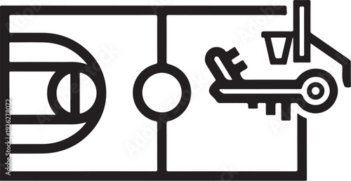 Black and white vector icon of a key unlocking a lock