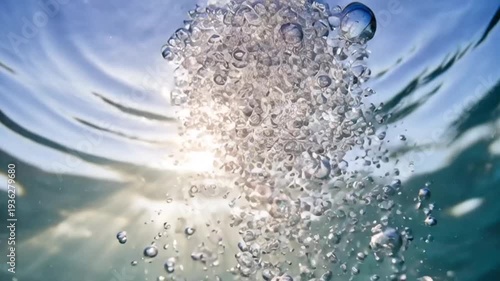 Underwater Bubbles Rising to Surface Sparkling Water.