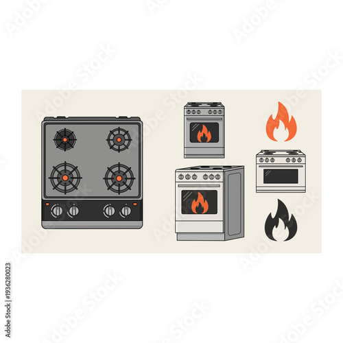 Appliances with flames indicating fire or heat