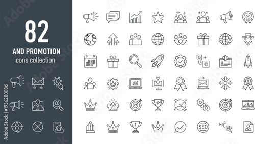 Marketing and Promotion Line Icons Set with Megaphone Target SEO Analytics Growth and Digital Business Editable Vector Collection