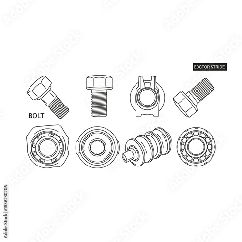 A collection of bolts and nuts in various shapes and sizes