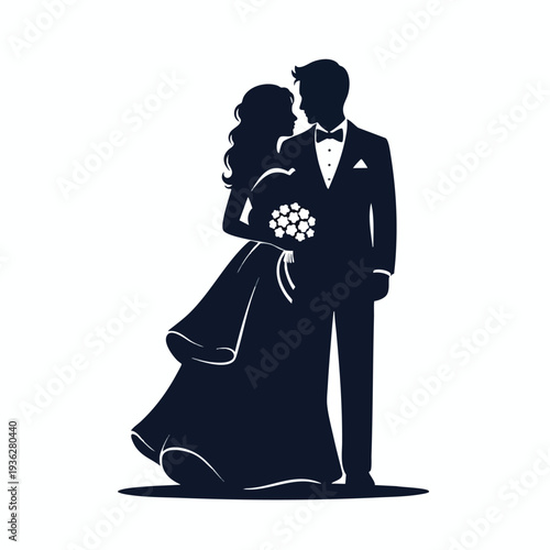Elegant Couple in Formal Attire Standing Close Together