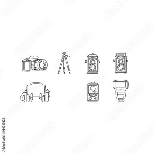A collection of icons related to photography and filmmaking equipment