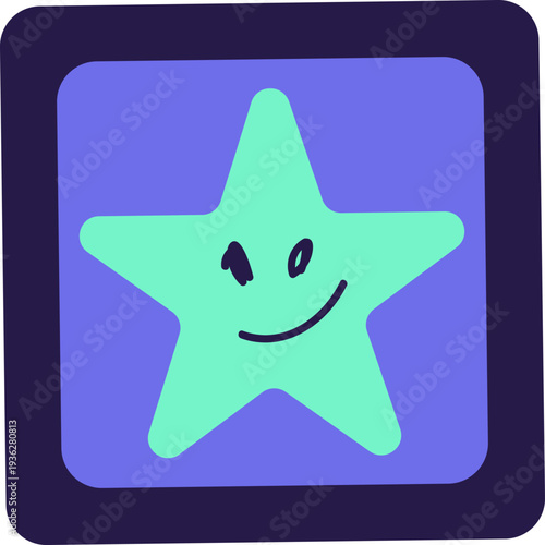 Blue And Turquoise AI Technology Doodle Outline Sticker With Star. Bright Flat Icon