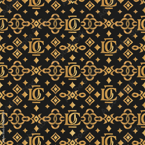 Elegant gold monogram seamless pattern with luxury initials on black background