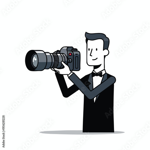 Professional Male Photographer with Camera Capturing a Moment