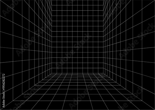 Wave wracked surface. Moving energetic grid structure of fine lines. Simple black and white dynamic background