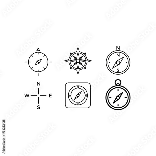 Collection of navigation icons including compasses and directional symbols