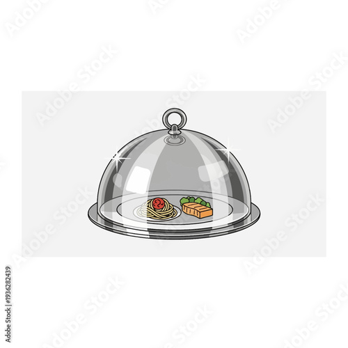 A glass cloche with food underneath
