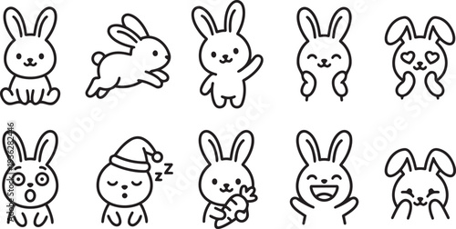 Playful Rabbit Icon Set Grid