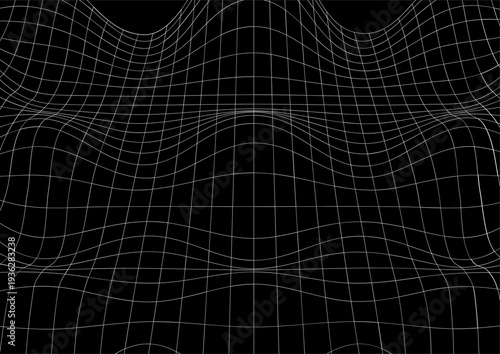 Wave wracked surface. Moving energetic grid structure of fine lines. Simple black and white dynamic background