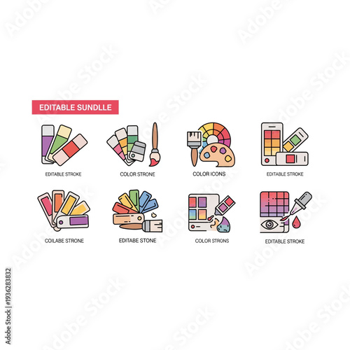 A collection of colorful pixel art icons for a craft or art supply store