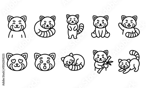 Red Panda Cute Animal Icon Set